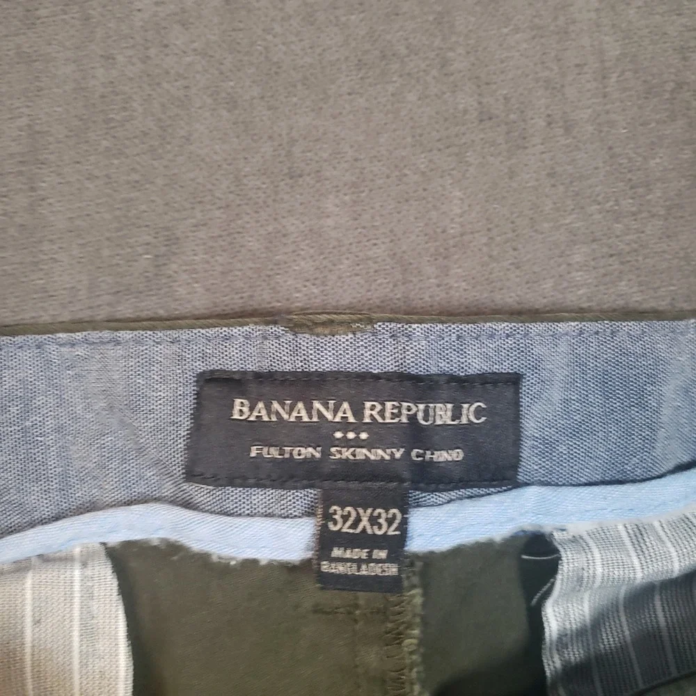 Banana Republic Fulton Skinny Chino Pants Mens 32x32 Olive Green Stretch Cotton
